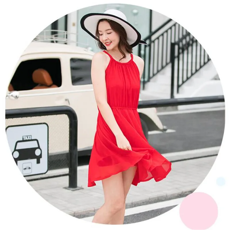 2019 Summer Mother&Daughter Parent-child Dress Kid Girl Family Matching Outfits Women Chiffon Beach Dress Ultra-thin Sling Dress