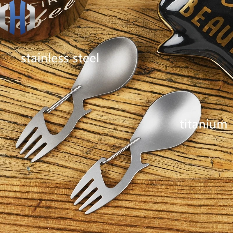 Pure Titanium Multi-function Fork Spoon Titanium Spoon With Bottle Opener Stainless Steel Fork Spoon Outdoor Camping Tableware