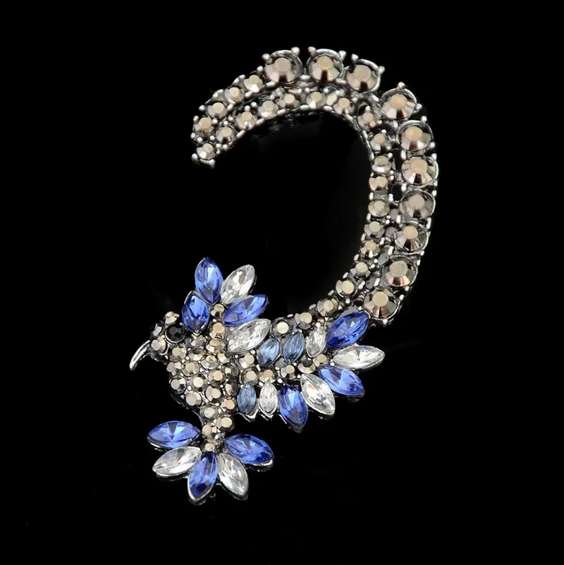 Eexaggerated Black Metal Colorful Blue Crystal Big Flower Crystal Ear Clip Cuff Earrings For Women Femme Earrings Jewelry Gift