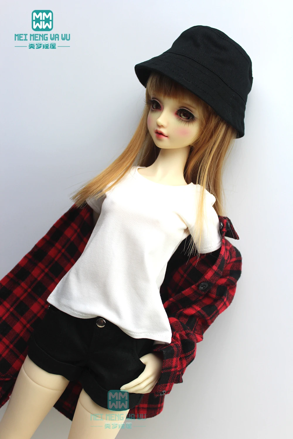 BJD doll clothes for 58--60cm 1/3 BJD DD SD Toys Spherical joint doll Casual red plaid shirt sleeve t-shirt