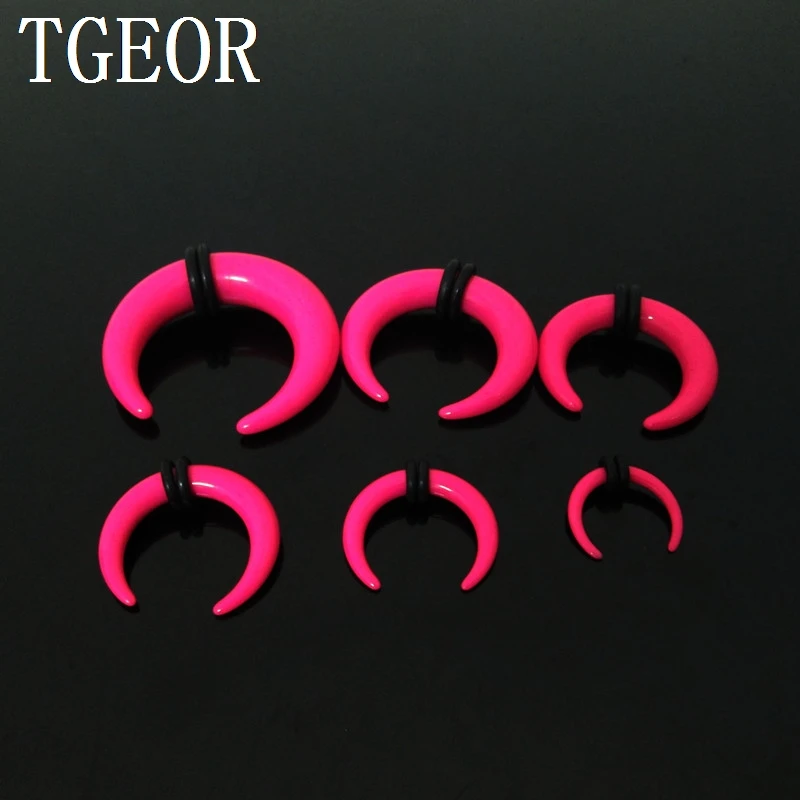 Hot sale 1 pair mixed 6 gauges mixed solid colors horseshoe ear expander acrylic piercing ear taper free shipping