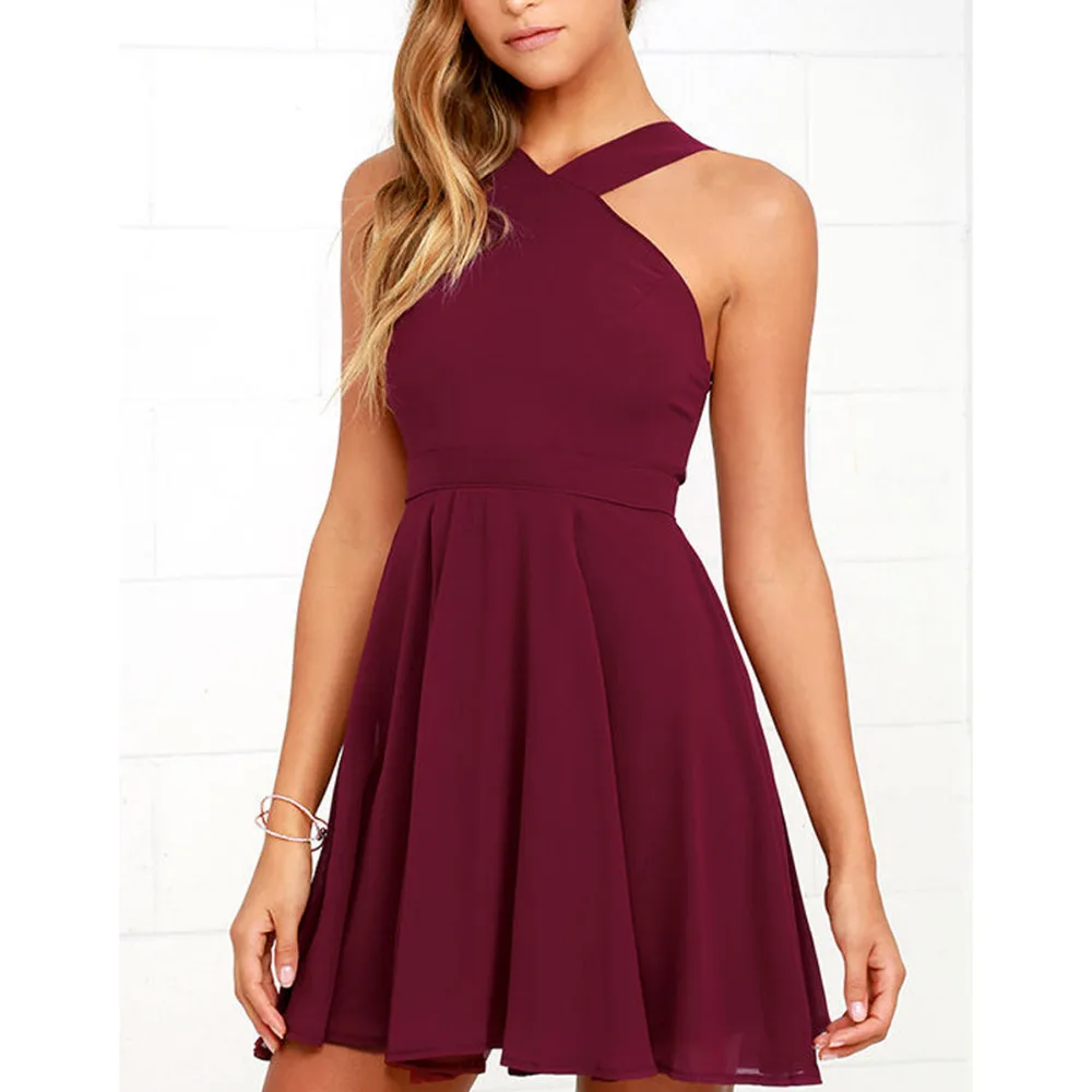 

Женское Короткое платье-трапеция без рукавов, черно-белое платье с завязкой на шее, а-силуэт, для свадьбы и вечеринки, на лето