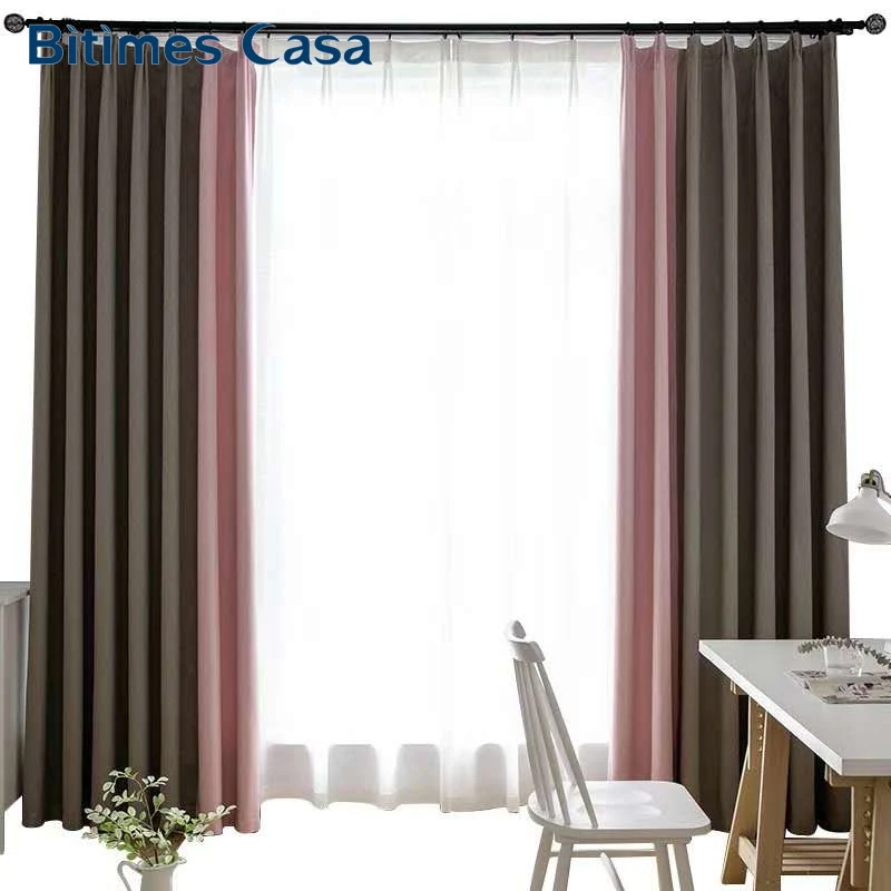 Tweed Color Spiicing Combination Blackout Windows Curtains Panels Drape For Bedroom Living Room Sliding Door Interior 2PCS Set