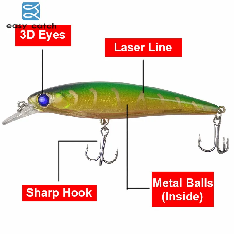 Easy Catch 10pcs 11cm 12.8g Lifelike Minnow Fishing Wobblers 3D Eyes Laser Sinking Hard Plastic Artificial Swimbait Lure Set