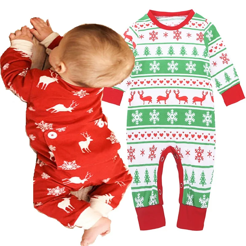 Cute Christmas Newborn Clothes Baby Girl Rompers Pajamas 100% Cotton Premature Jumpsuits One-Piece Clothing Snowflakes Reindeer