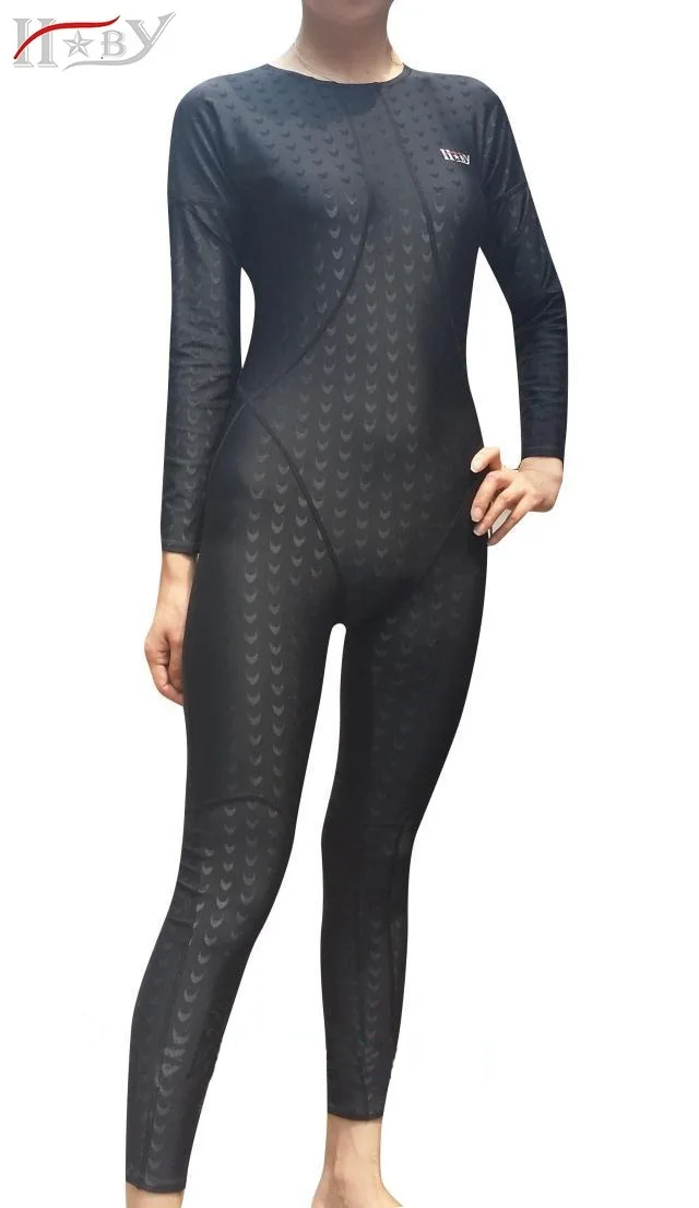 Hot sale! HXBY classic Sharkskin waterproof womens spandex bodysuit swimming wetsuits diving suit black jump suit