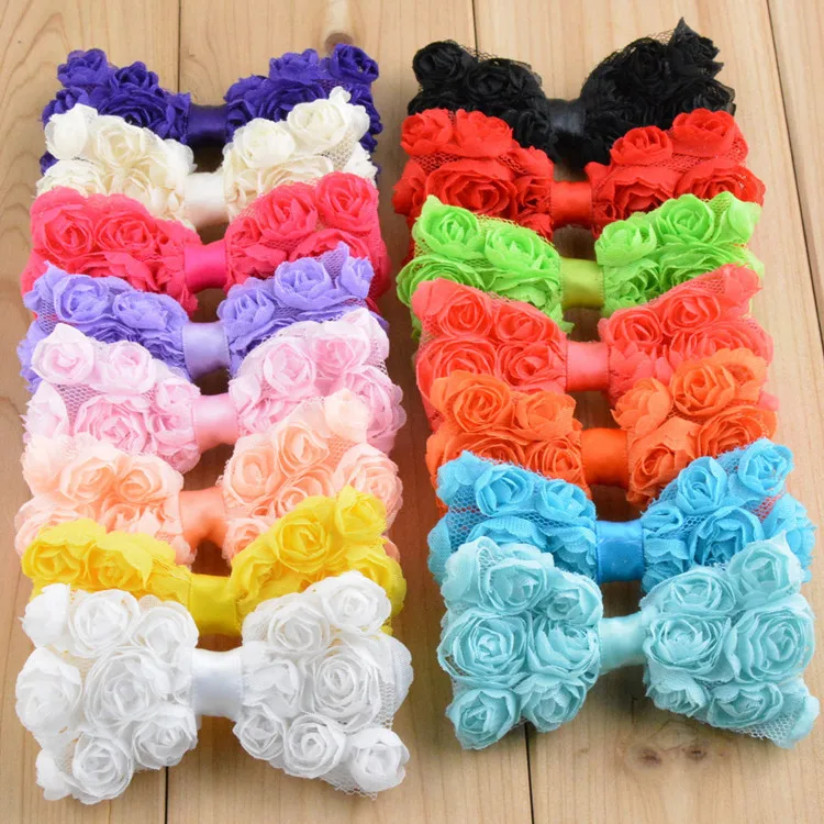 

15 PCS/lot , Chiffon Rosette Bows , 8 CM Shabby Rose Mesh Bows for DIY Hair Accessories