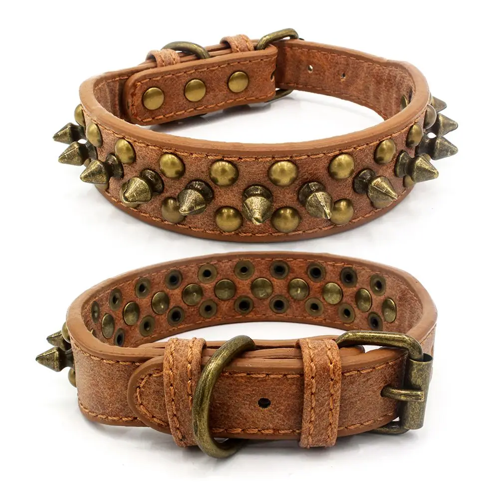 Cool Spiked Rivet Studded PU Leather Dog Pet Collars For Small Medium Dogs 3 Colors