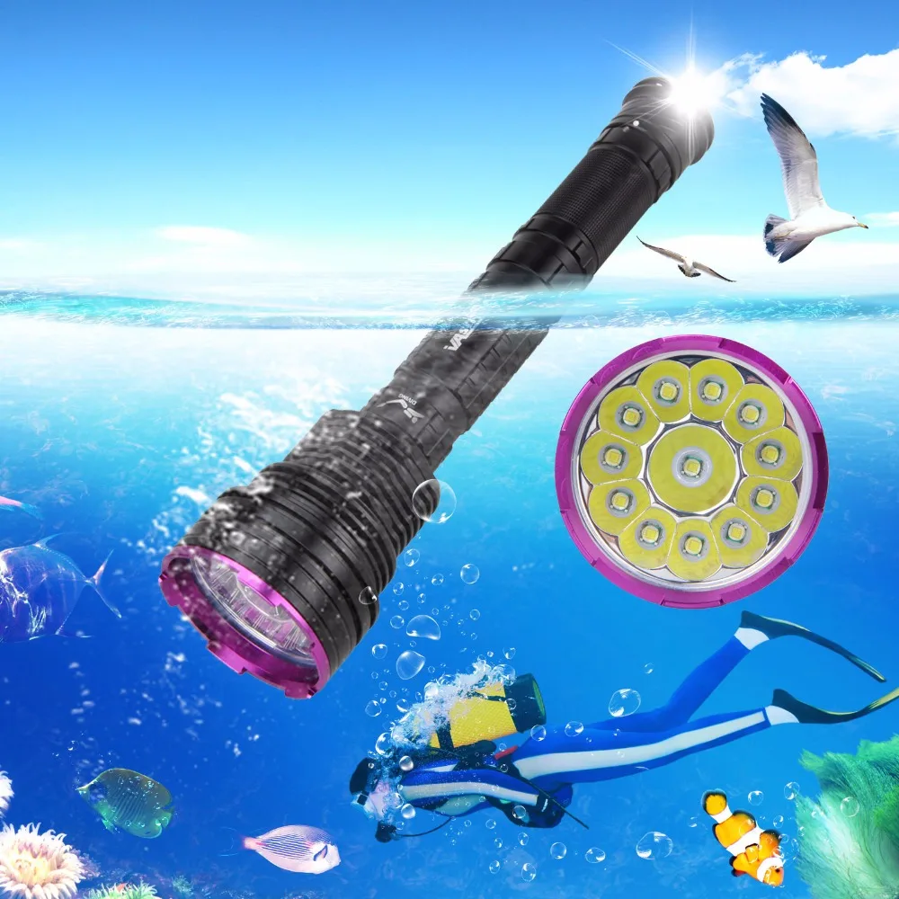 Real 6000 LM 12X LED Diving Flashlight Waterproof Hunting Torch Lantern With 3x 26650 Battery Pack+Charger