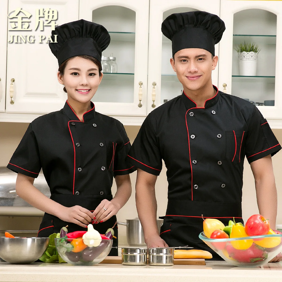 New Arrival Work Tops Chinese Restaurant Chef Uniforms Fashion Chef Jacket Women Cook Uniforms Short Sleeve Plus Size B-6148