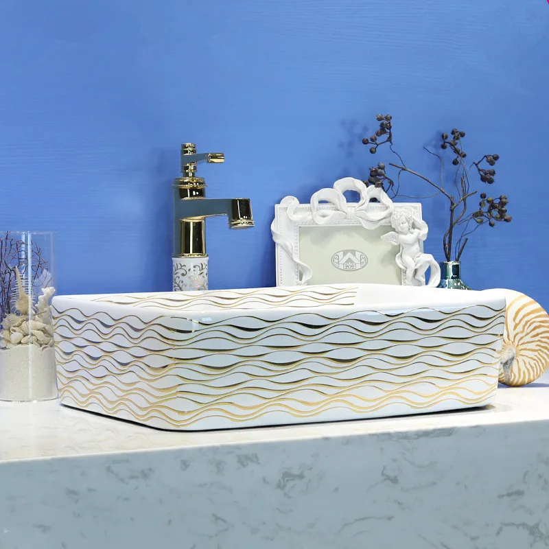 Rectangular Europe style chinese washbasin sink Jingdezhen Art Counter Top ceramic bathroom sink bathroom porcelain wash basin