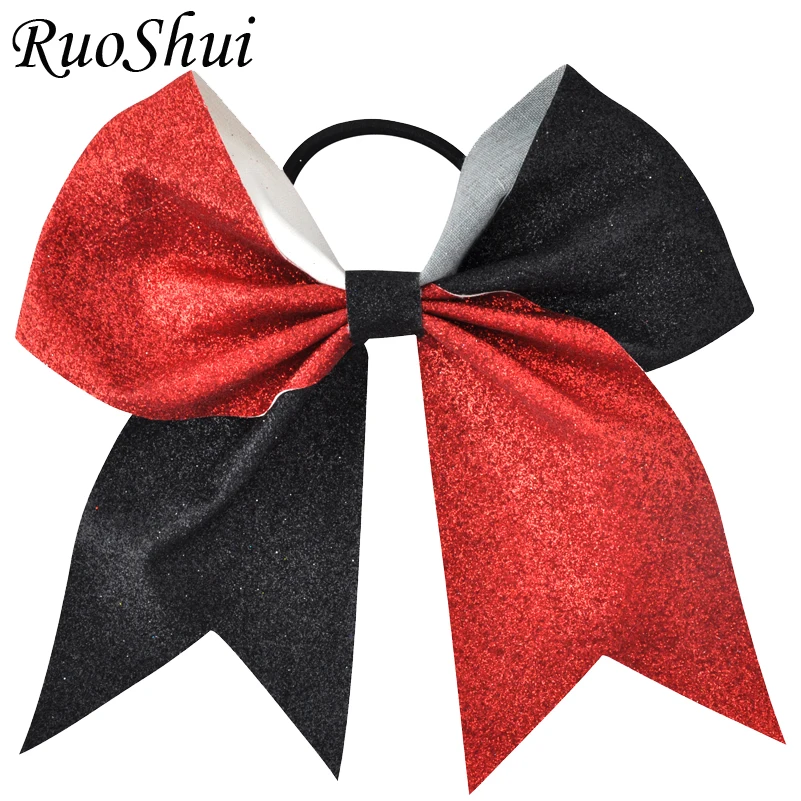 7 Inch 2 Color Patchwork Girls Bling Sequin Cheerleading Hair Bow Women Glitter Bows Elastic Hair Bands Ponytail Hair Holder