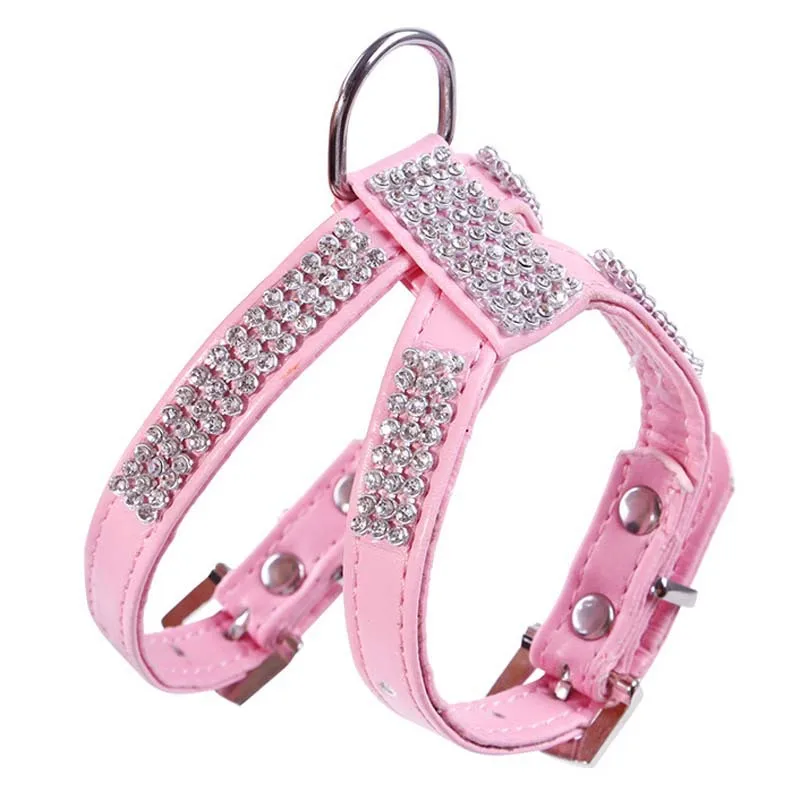 Adjustable Bling Rhinestone Dog Harness Pet Dogs Collar Harness Vest for Chihuahua Small Medium Dogs Chest Strap Leash for Walk