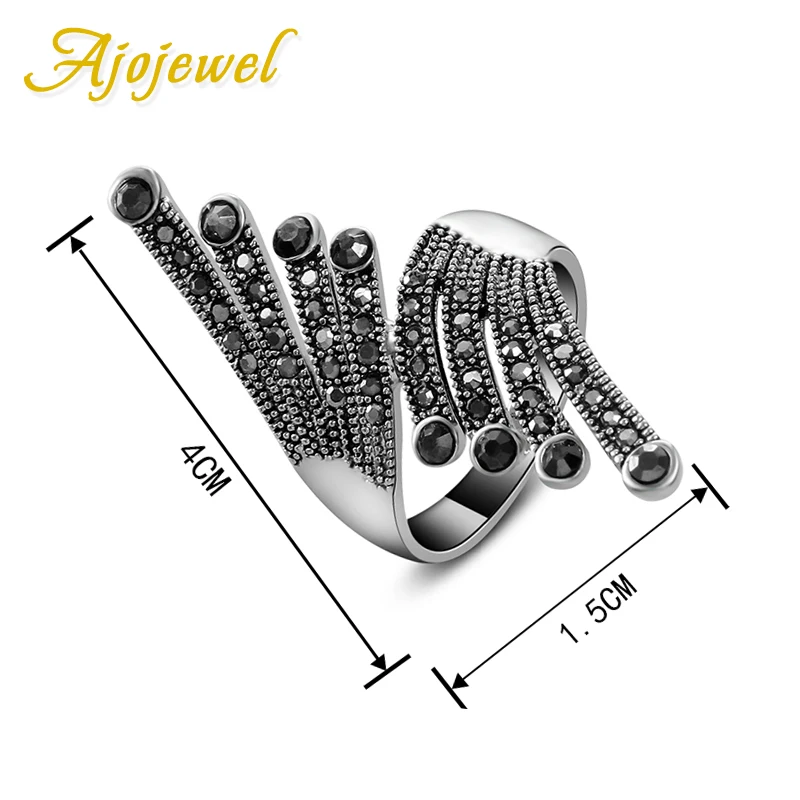 Ajojewel Brand Vintage Black Rhinestones Wing Women Ring Femininas Bijuterias Lembrancinhas De Casamento