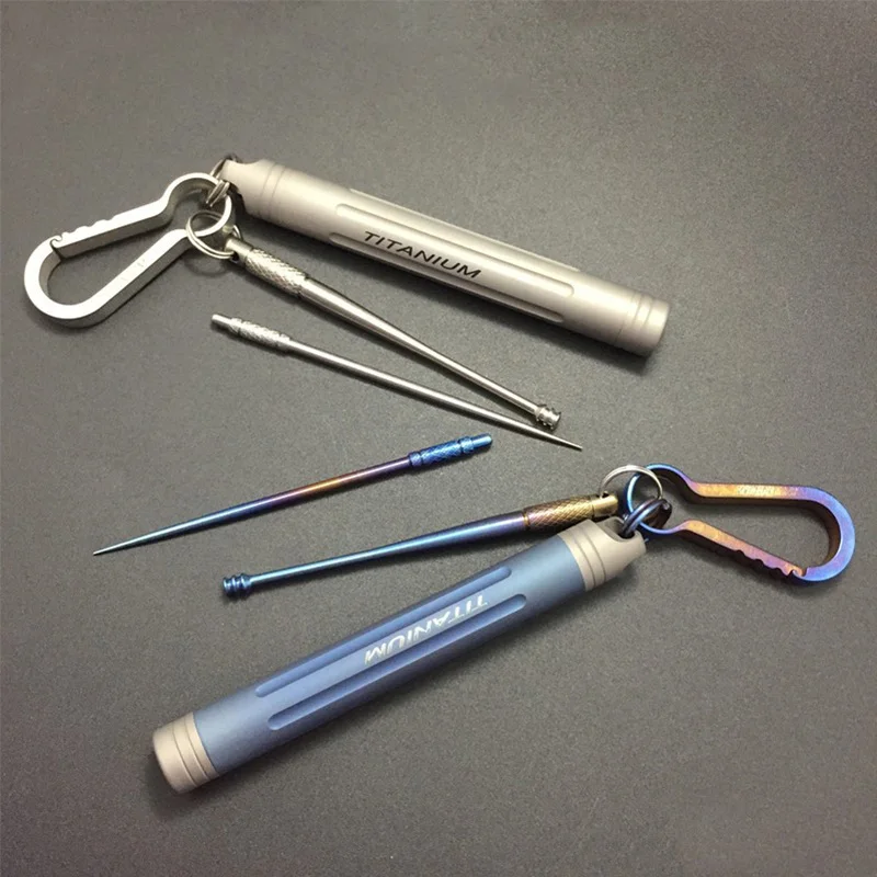 

1PC EDC Portable Titanium Alloy EDC Waterproof Bottle Toothpick Earpick Set Keychain Hang Buckle Self-cleaning Tool Tableware