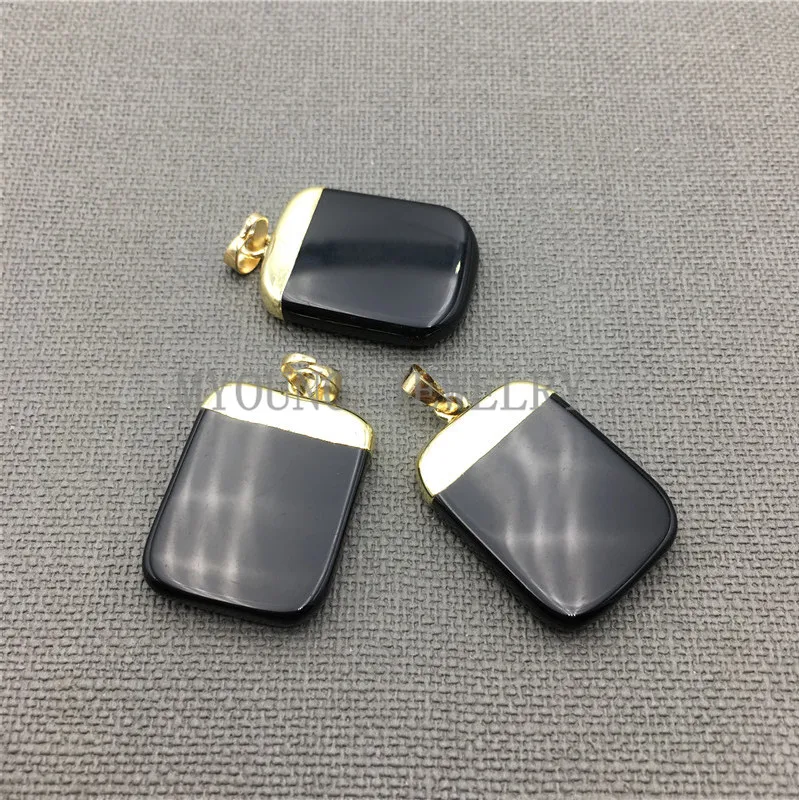 

MY0049 Rectangular Agates Pendant with Gold Electroplated Cap and Bail,Square Black Crystal Pendant