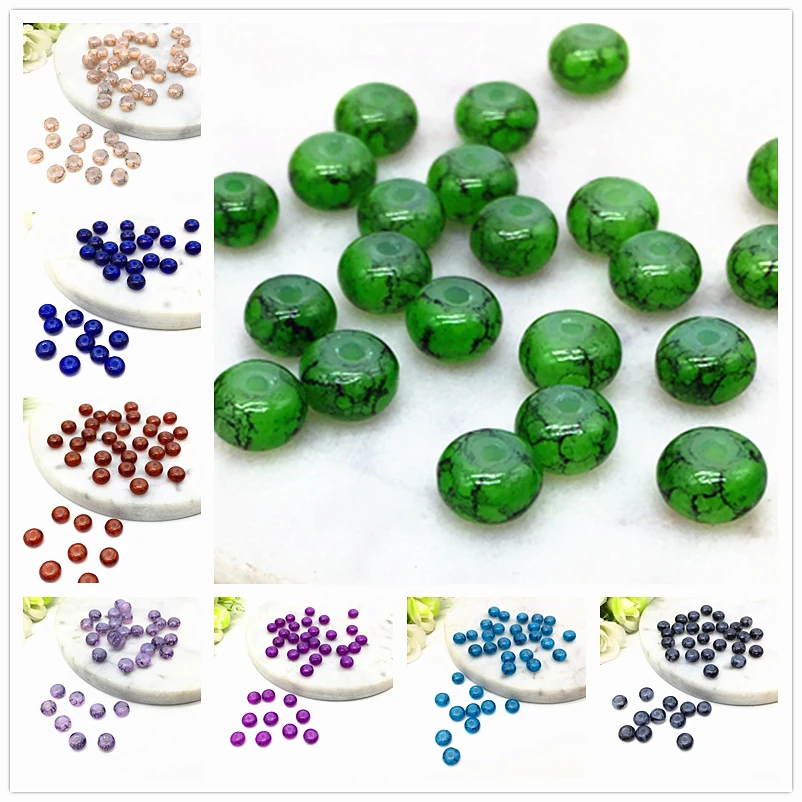 50pcs 4*6mm Round-Brilliant-Shape Glass Beads Loose Spacer Charm Beads Fashion Jewelry Making Accessory Bracelet DIY