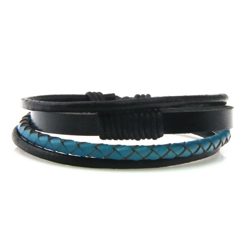 Men Bracelet Punk Black/Brown/Blue/Lake Blue Braided Leather Bracelet Bangle Male Accessories Jewelry Black Leather Bracelets