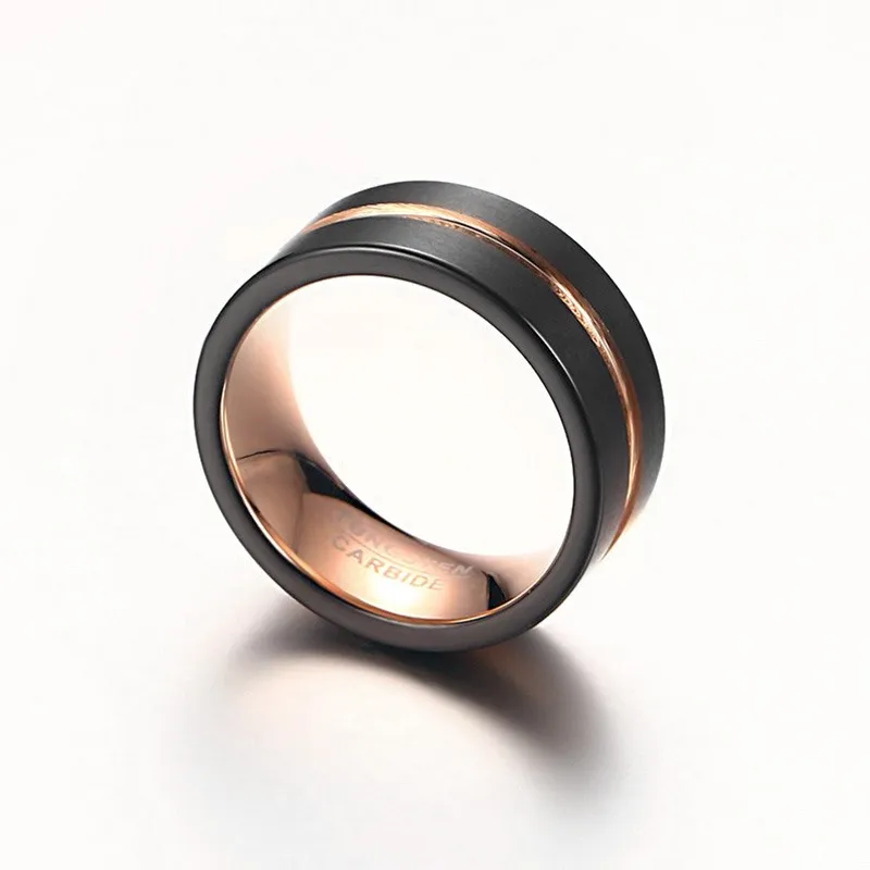 Vnox 8mm Width Men Rings 100% Tungsten Metal Black & Gold-color Ring