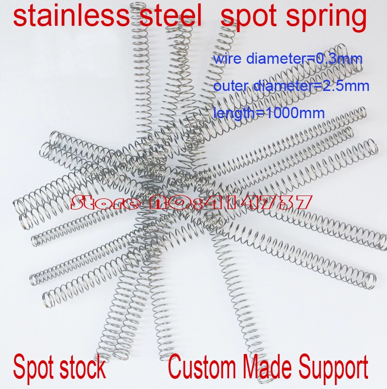 0.3*2.5*1000mm   stainless steel  spot spring 0.3mm wire micro spring compression spring pressure spring OD=2.5mm