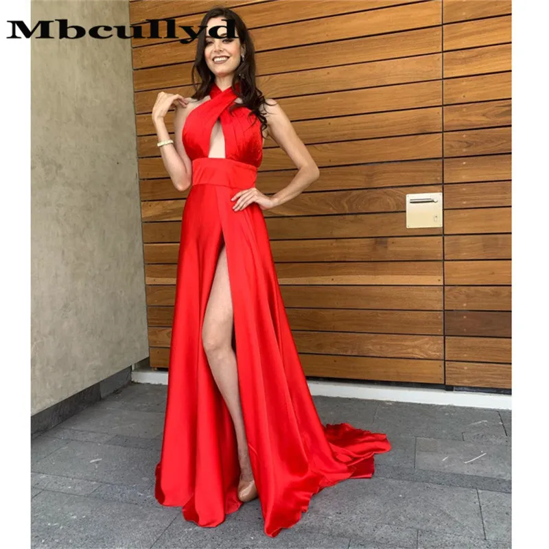 

Mbcullyd Excellent Satin Red Prom Dresses Long 2023 New Sexy Split Party Vestidos Festa Cheap Under 100 Graduation Party Gowns