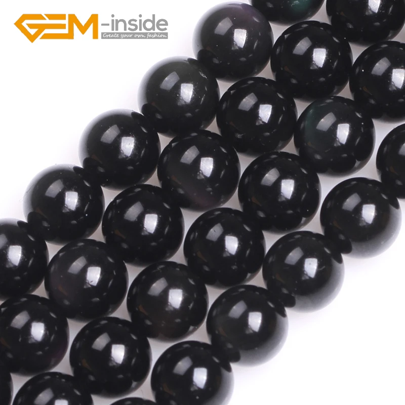 4mm-18mm Wholesale ! Natural Rainbow Black Obsidian Round Shape Loose Beads For Jewelry Making 15\