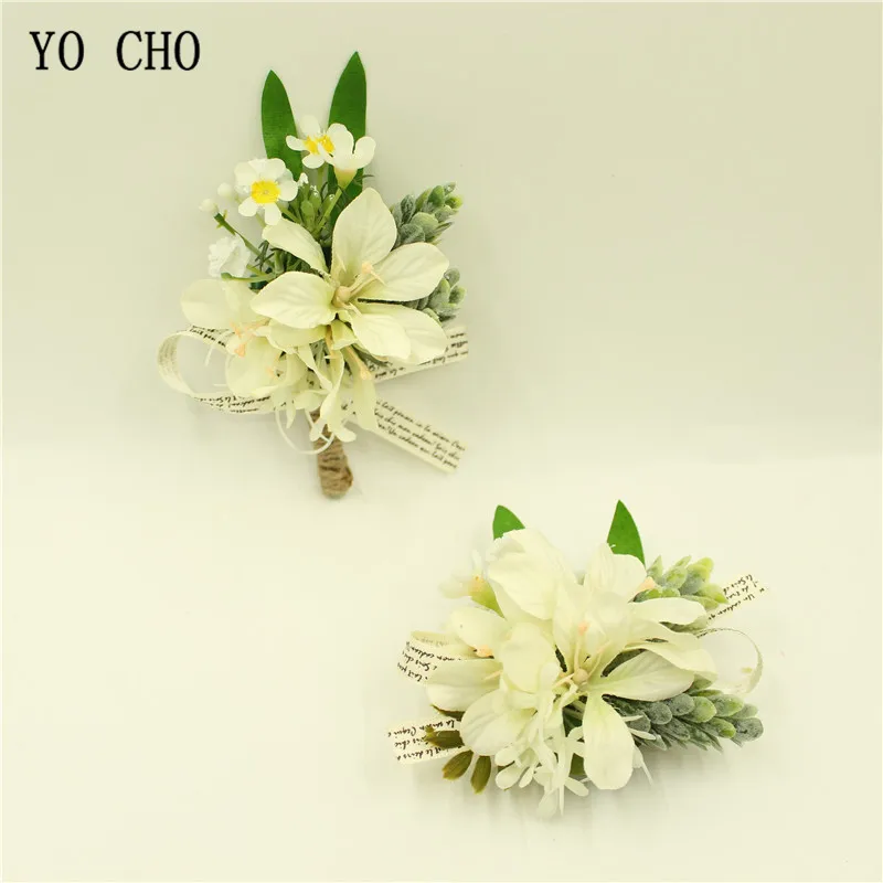 YO CHO White Artificial Gardenia Wrist Corsage Bracelet Silk Flower Bridesmaid Hand Flowers Wedding Party Decor Graduation Prom