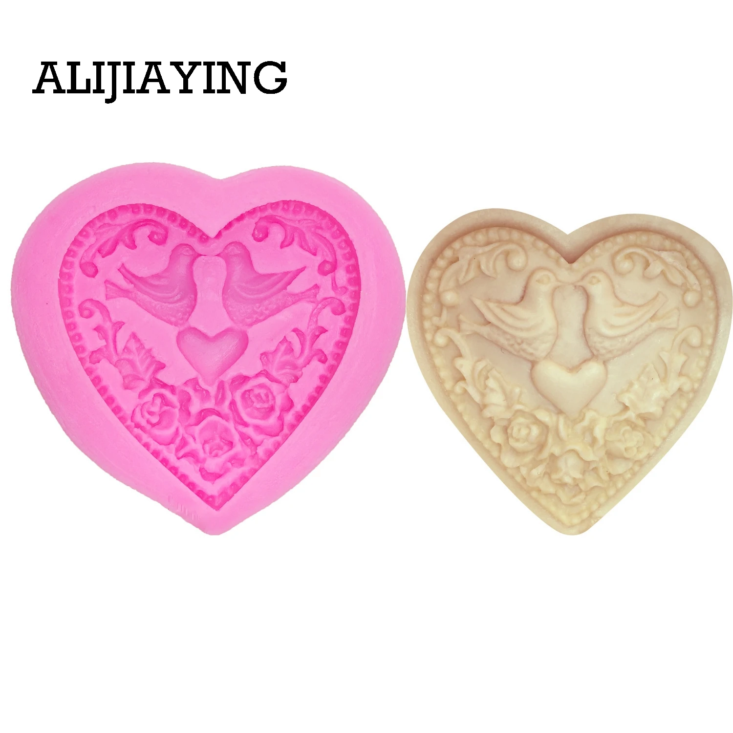 M0052 DIY Pigeon Love Heart Flowers Silicone Mold Sugar Craft Fondant Cake Decorating Tools