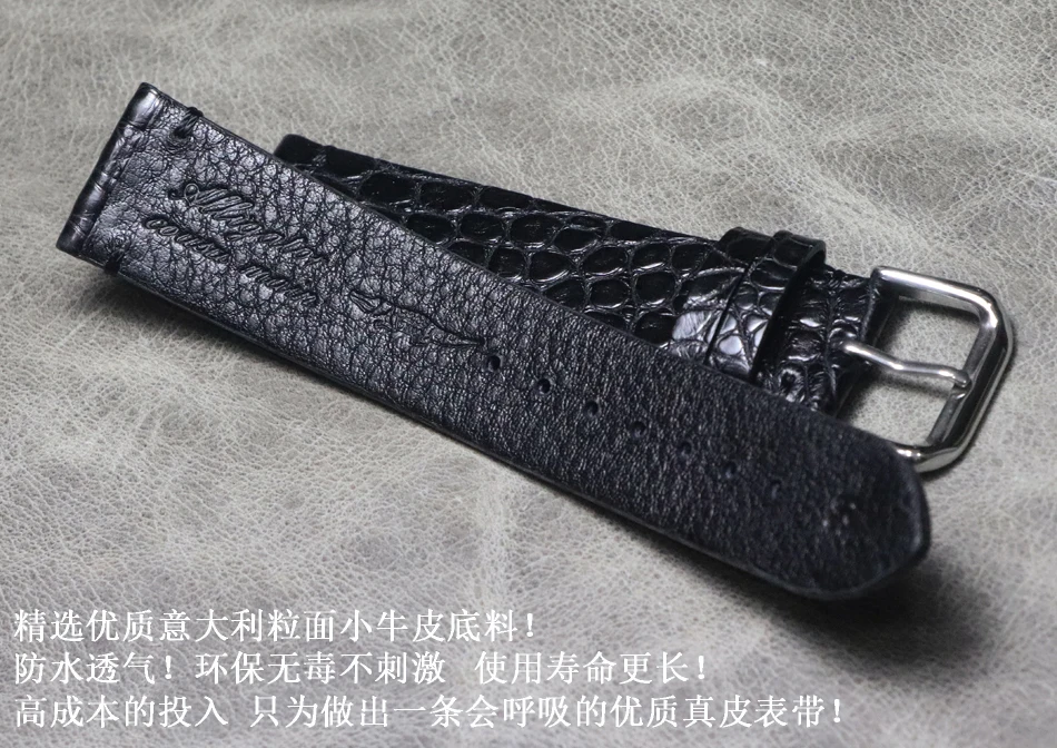 Handmade Soft Thin Watchband Strap Black Blue 16mm 18mm 19mm 20mm 21mm 22mm American Crocodile Skin Men Women Watch band Strap