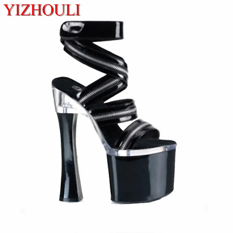 

18cm Punk Zipper Shoes Women Gorgeous Metal Zip Sexy High Heel Shoes Club Dancer 7 Inch Platforms Lace Up Sandals