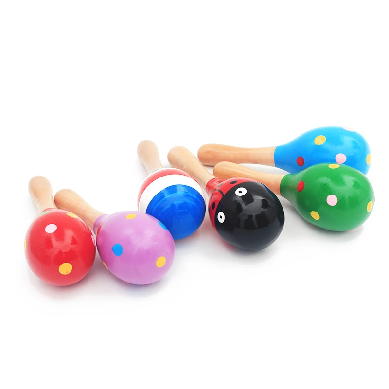 High Quality Wooden Baby Musical Toys Sand Hammer  0-12 Months Colorful Cartoon Infant Play Toys Birth Baby Listening Practice