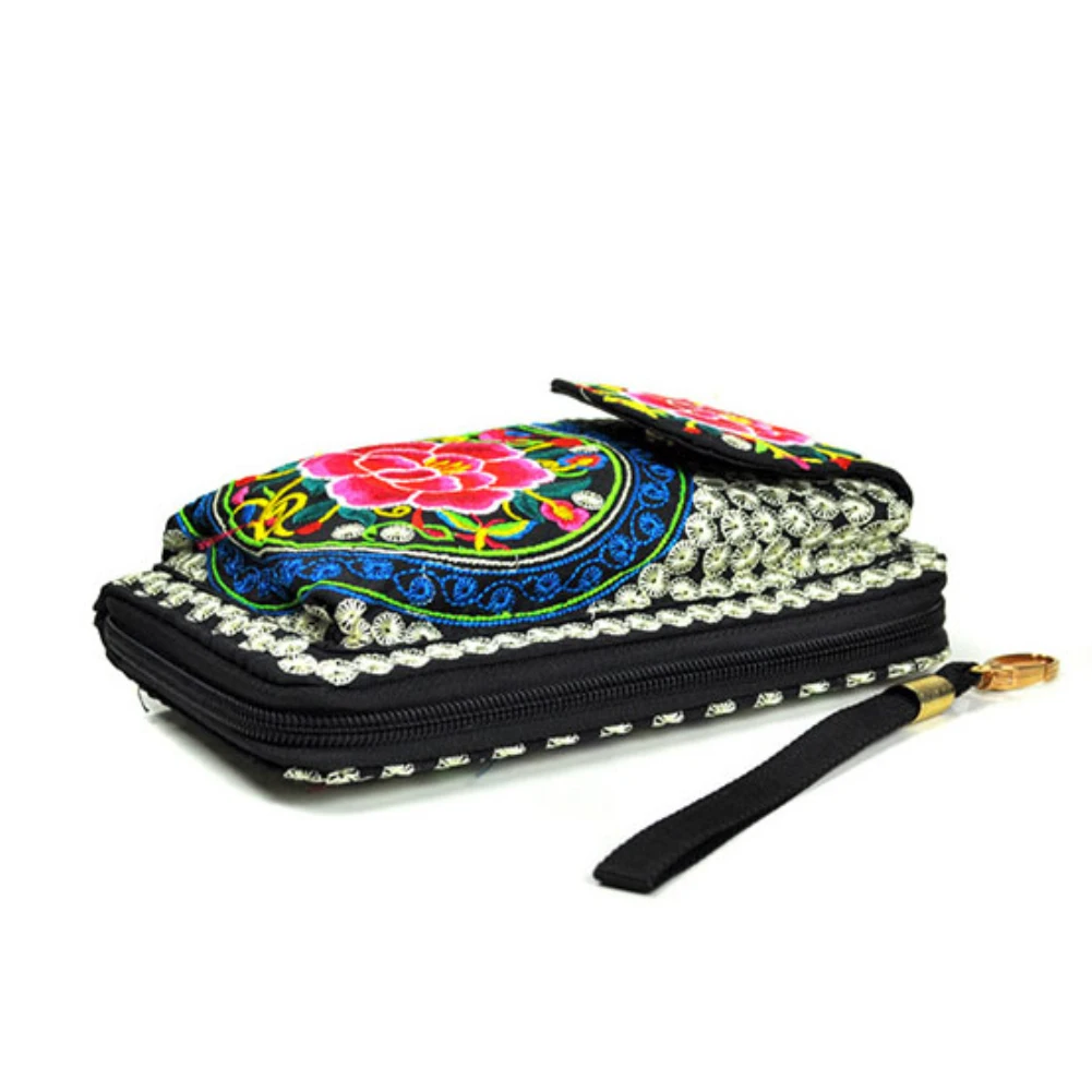 Women\'s Small Handbags Ethnic Butterfly Flower Embroidered Coin Purse Unisex Small Wallet Phone Bag Flower Clutches