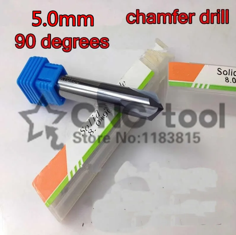 5.0mm*90 degrees*50mm 2pcs/set 4 flutes Solid carbide chamfer drill CNC Chamfering cutter Free shipping