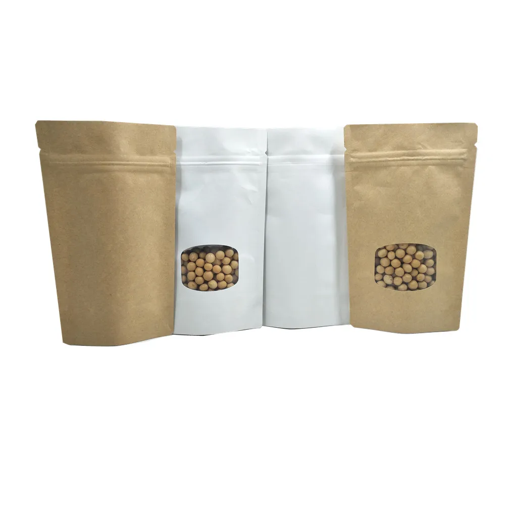 

500Pcs/Lot 9x15cm Doypack Ziplock Bag Kraft Paper Package Bag Clear Window Coffee Tea Spice Bags Self Seal Aluminum Foil Zip Bag