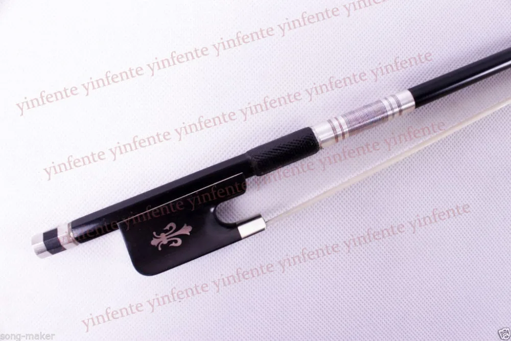 

One Cello Bow Black Carbon fiber Round Stick Ebony frog Flower Pattern 4/4 New