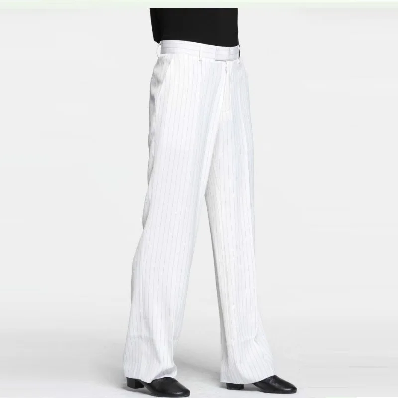 Latin Dance Pants Male White Plus Size Dancing Pants Fabric Men Ballroom Stage Modern Chacha Waltz Trousers Dancing Wwear B-6973