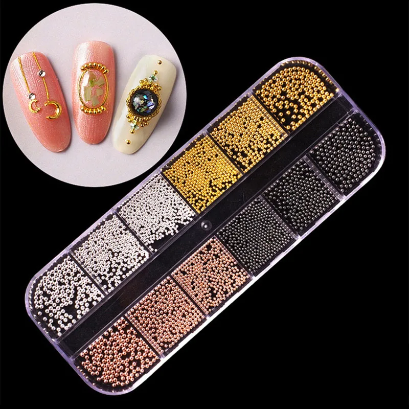 1 Box 4 Color Nail Steel Bead 3D Decoration Metal Rhinestone Nail Studs Mixed Size Manicure DIY Nail Art Decoration