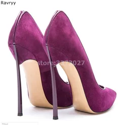 Purple women's high heels metal thin heel suede leather pointed toe sexy pumps female party dress shoes slip-on single shoes