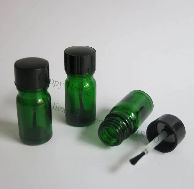 500 x 5ml Mini Green Glass Nail Polish Bottle, 5cc Small Glass Oil Bottle With Brush Cap