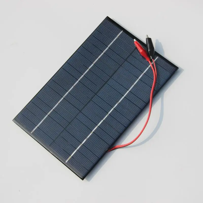 8W 18V Polycrystalline Solar Panel Cell Solar Charger With Crocodile Clip For Charging 9V-12V Battery System