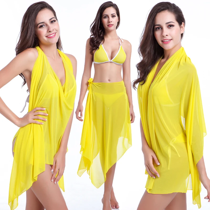 10 Wear Options Bright Colors Match Bikini Beach Dress 2024 Stretch Mesh Underlay Convertible Infinite Sarong Magic Pareo