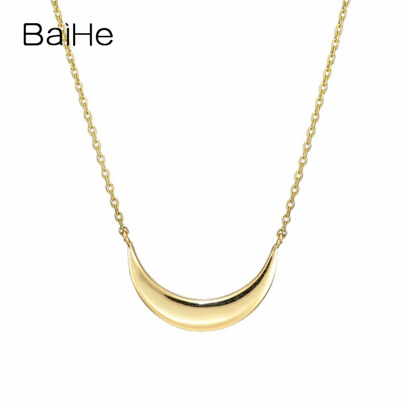 BAIHE Solid 18K Yellow Gold Certified Cute/Romantic Engagement & Wedding Bad Trendy Fine Jewelry Gift Yellow Gold Necklaces