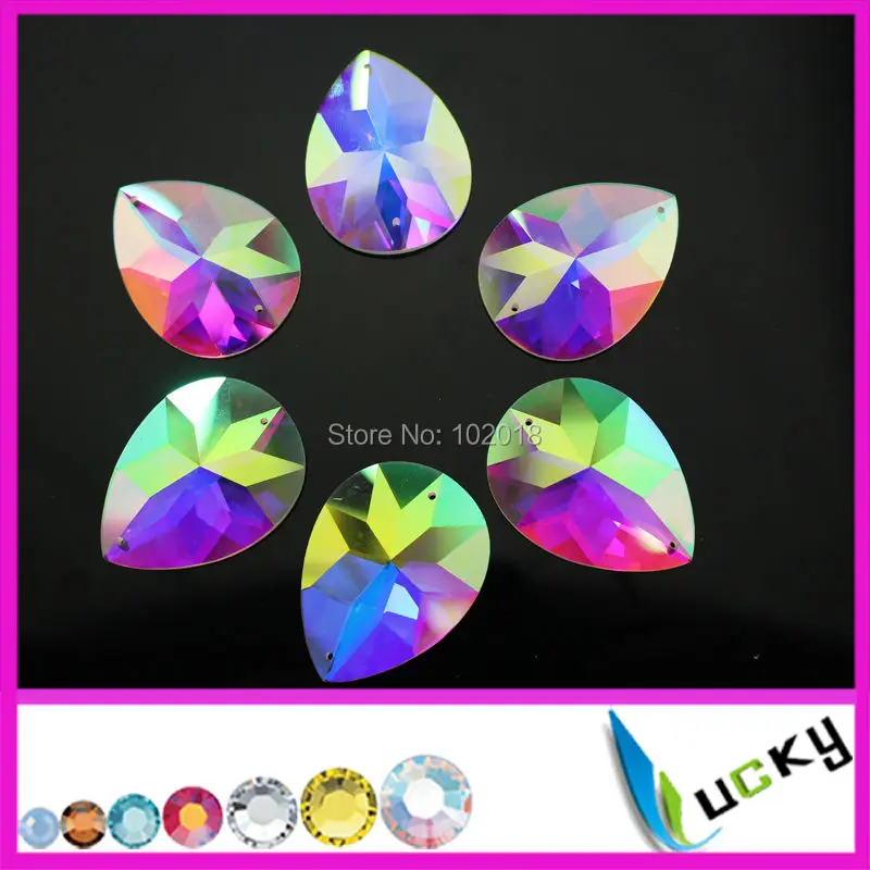 Freeshipping Best quality 30*40mm sew on Teardrop crystal ab strass beads flat back rhinestones  with 2 holes