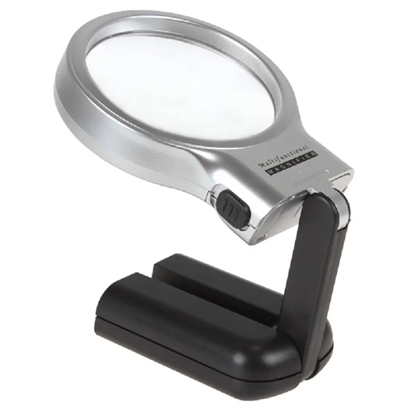 3 in 1 Multifunctional Stand Magnifier Handheld 3X Magnifying Glass Adjustable Angle Loupe Optical Lens Tool with 2 LED Lights