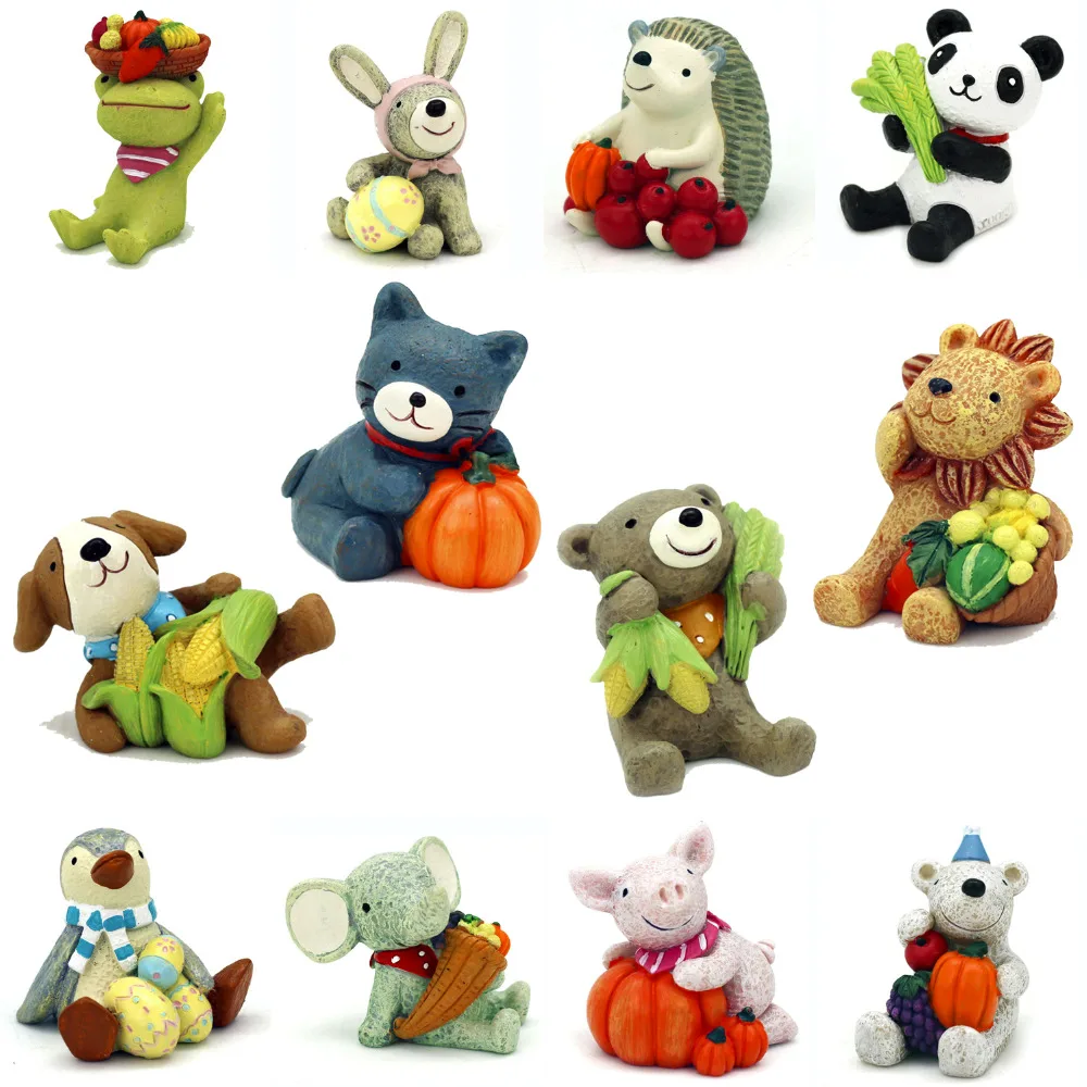 Pack of 12pcs -Harvest Season Cartoon Animals Figurines, Fairy Garden Ornaments  Decorative Statues, Home Tabletop Decoration