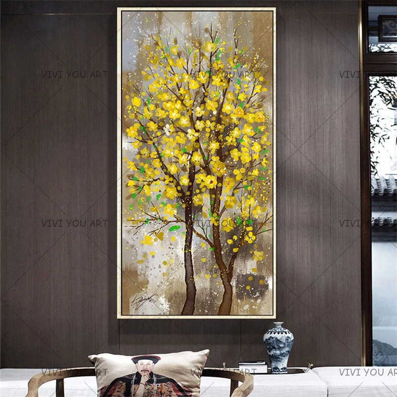 Gifted Artist Hand-painted High Quality Blooming Flowers Oil Painting on Canvas Yellow Flowers Painting for Living Room