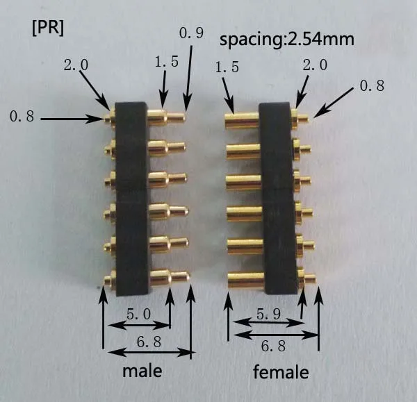 Tangda pogo pin connector Spacing 2.54mm 6pin high temperature resistant spring female male high current connector .