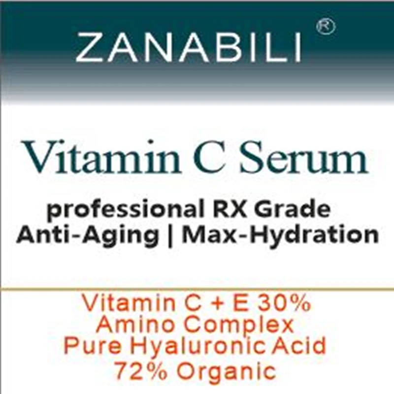 ZANABILI 30% VITAMIN C + E 100% HYALURONIC ACID RETINOL Facial Serum Skin Care Anti-Aging Moisturizing Ageless Beauty Face Cream