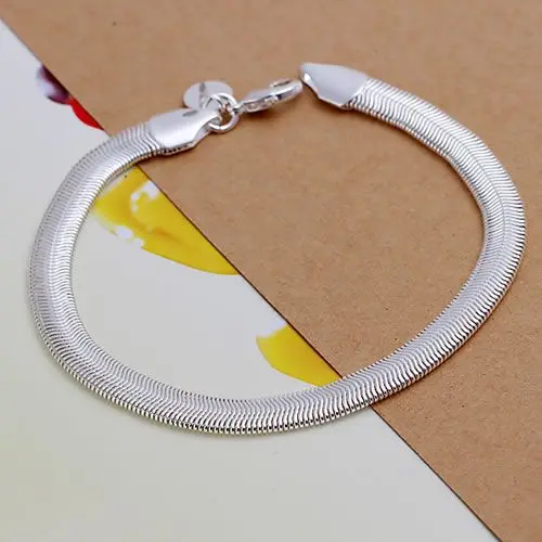 Rundesky New 6mm Wide Jewellery Cuff Chain Charm Soft Fashion Jewelry Herringbone Pattern Flat Snake Bone Bracelet KN-H164