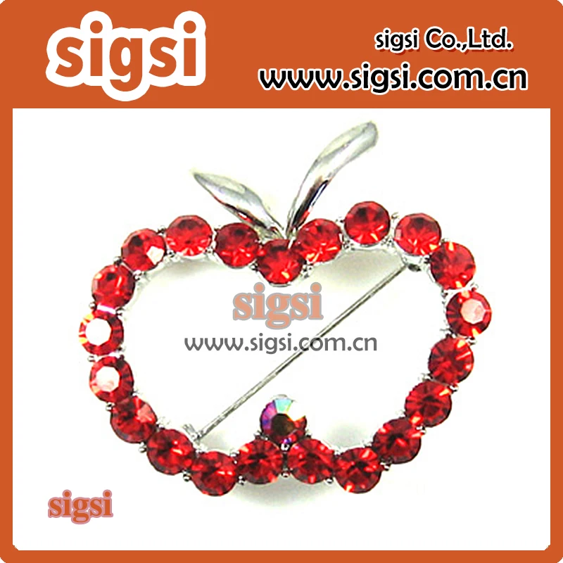 wholesale silver cute pink/red  fruit rhinestone brooch pin